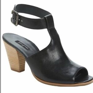 Paul Green Black Leather Open-Toe Ankle-Strap Block Heel
